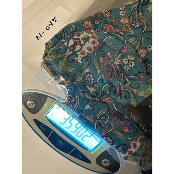 BISOU BISOU Top Women M Teal Blue Floral Sheer Flowy Babydoll V-neck Blouse NWOT - Picture 7 of 7